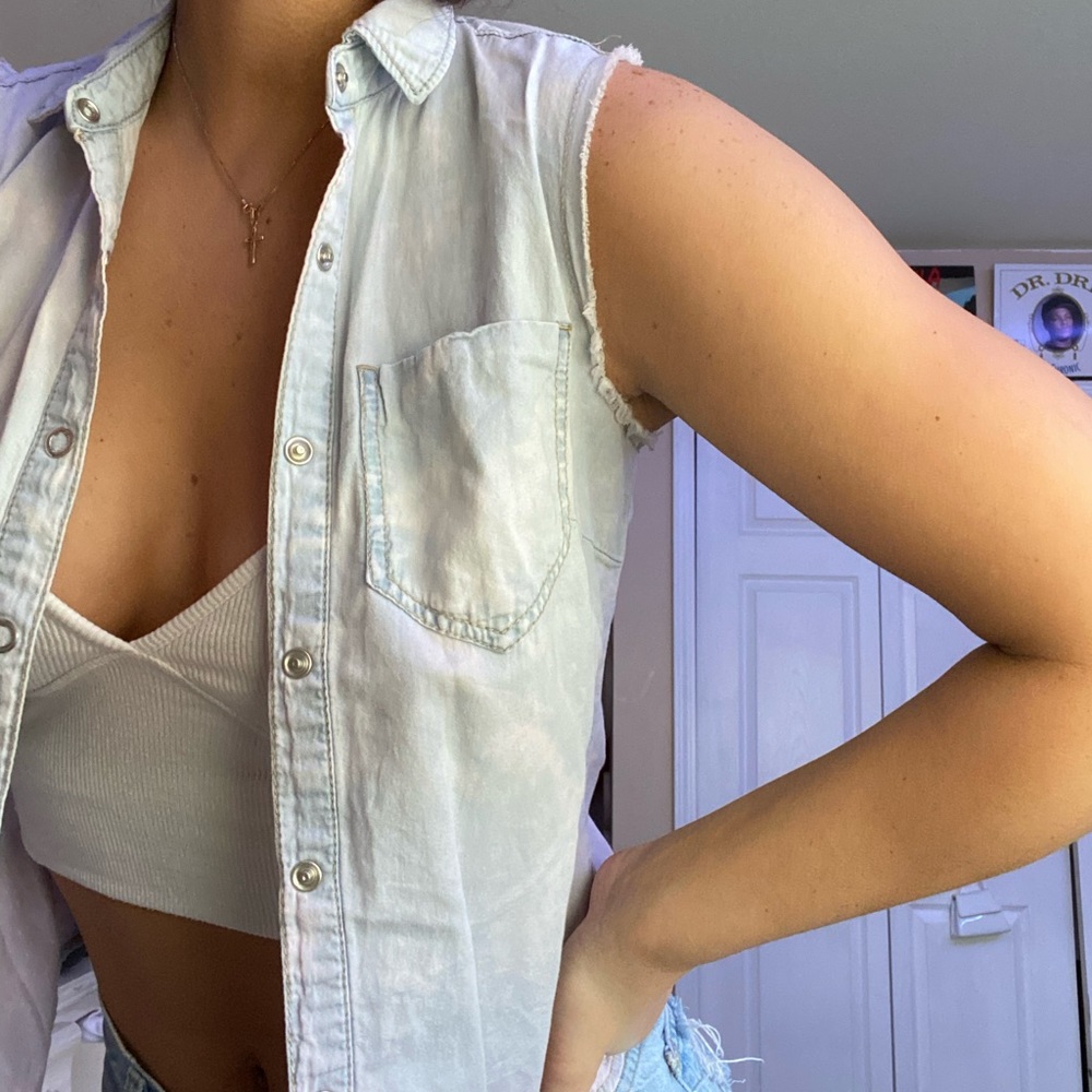 acid wash sleeveless button up